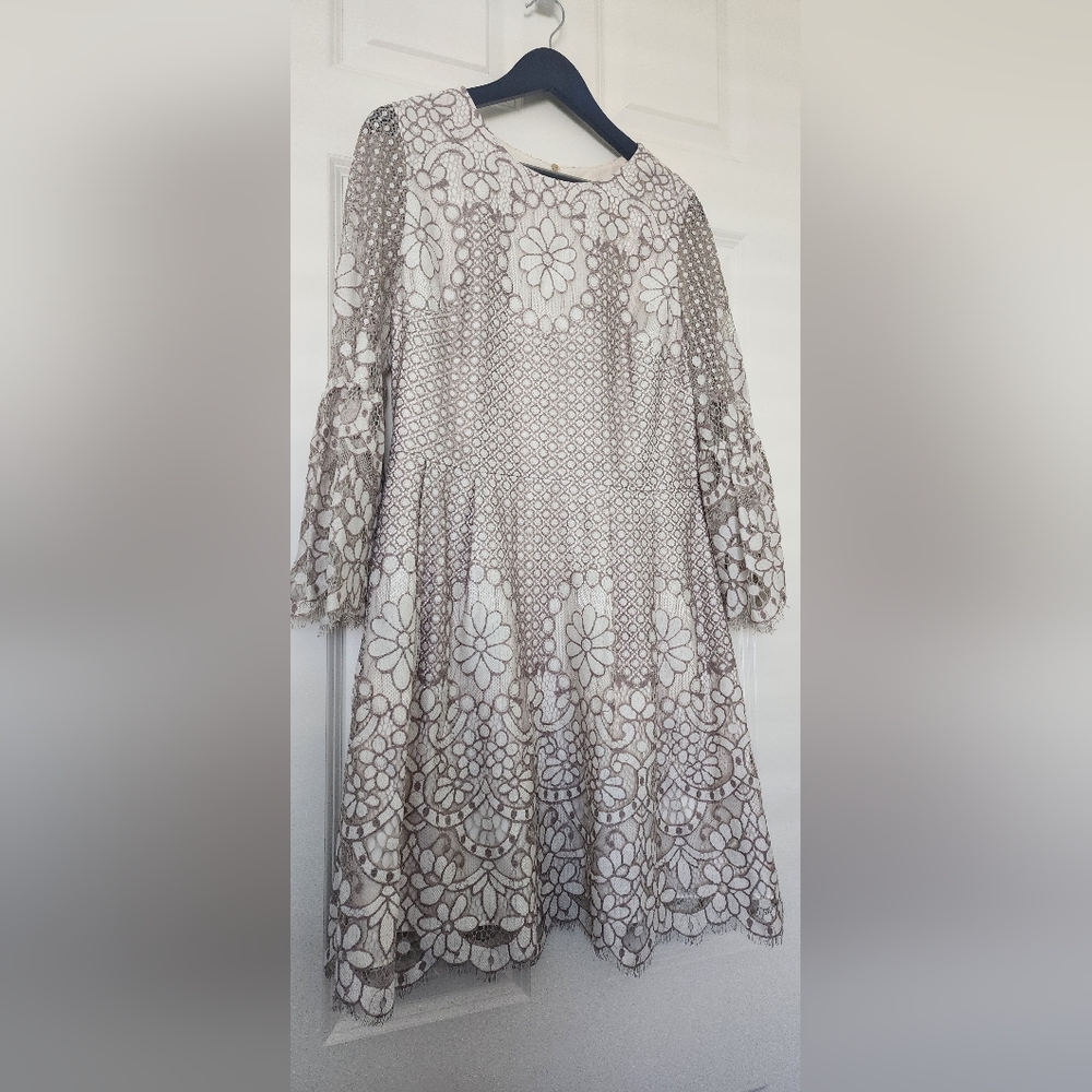 Eliza J. Bell Sleeve Lace Dress Fit Flare in White Size 14 Like New